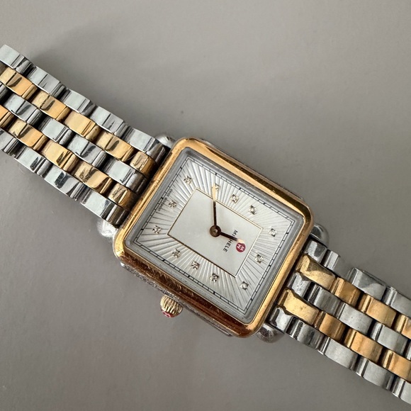 Michele Stainless Steele and Diamond Bracelet Watch